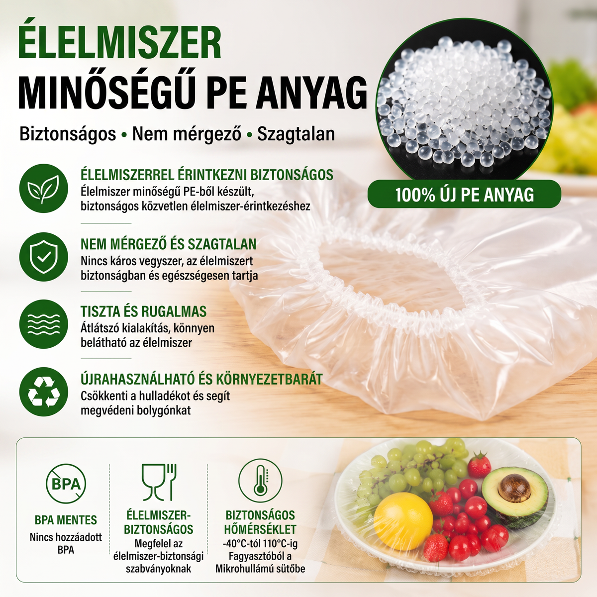 PKNEW® Rugalmas ételtakaró tálakhoz és tányérokhoz 👑 – Nyújtható konyhai védőhuzat maradékokhoz, gyümölcsökhöz, zöldségekhez és mindennapi élelmiszertároláshoz 💎
