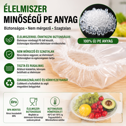 PKNEW® Rugalmas ételtakaró tálakhoz és tányérokhoz 👑 – Nyújtható konyhai védőhuzat maradékokhoz, gyümölcsökhöz, zöldségekhez és mindennapi élelmiszertároláshoz 💎