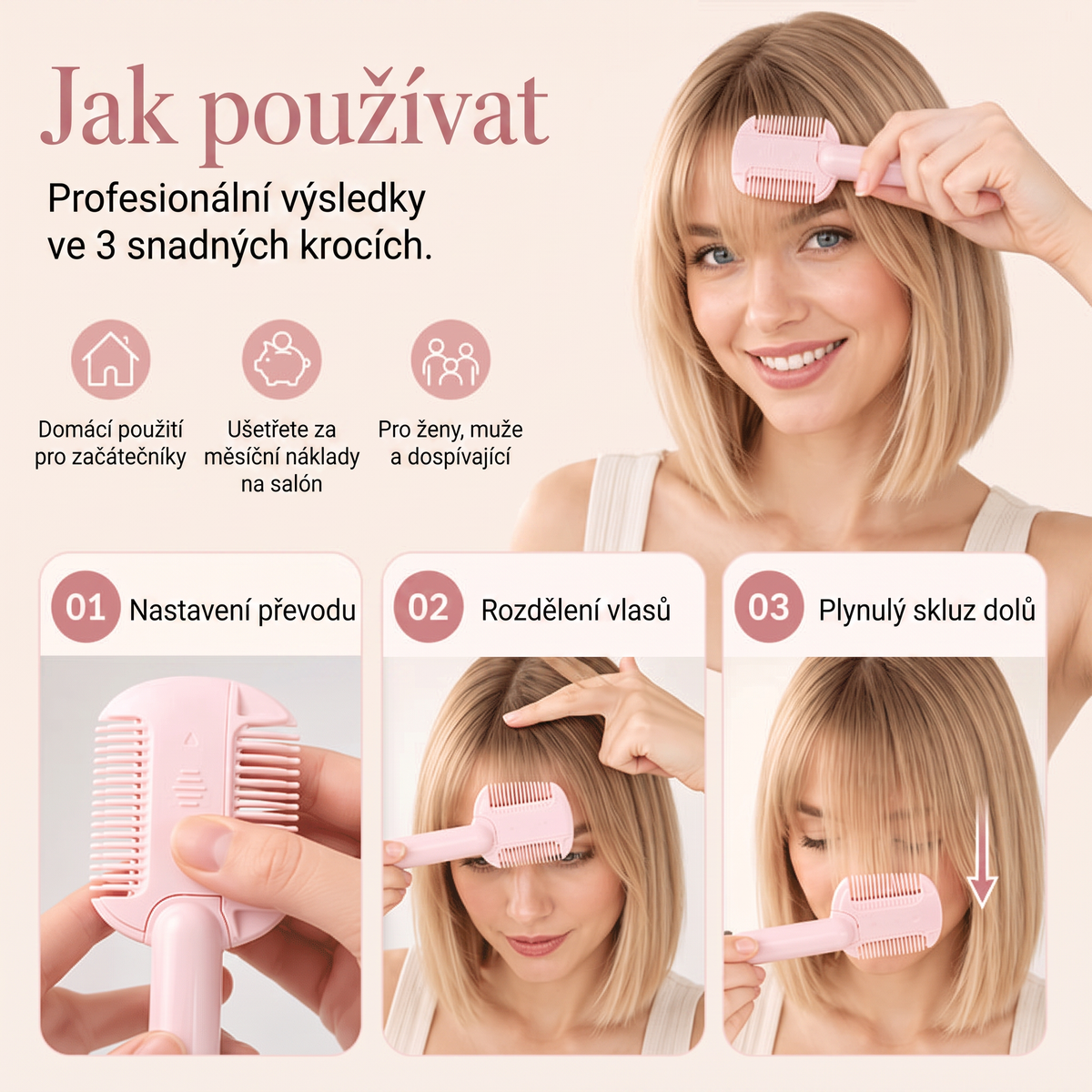 Kerüld a hajformázást✂️ 4 lépéses fésű hajvágáshoz és ritkításhoz - egyszerű frufru, hajformázás és hajformázás otthon 🎁