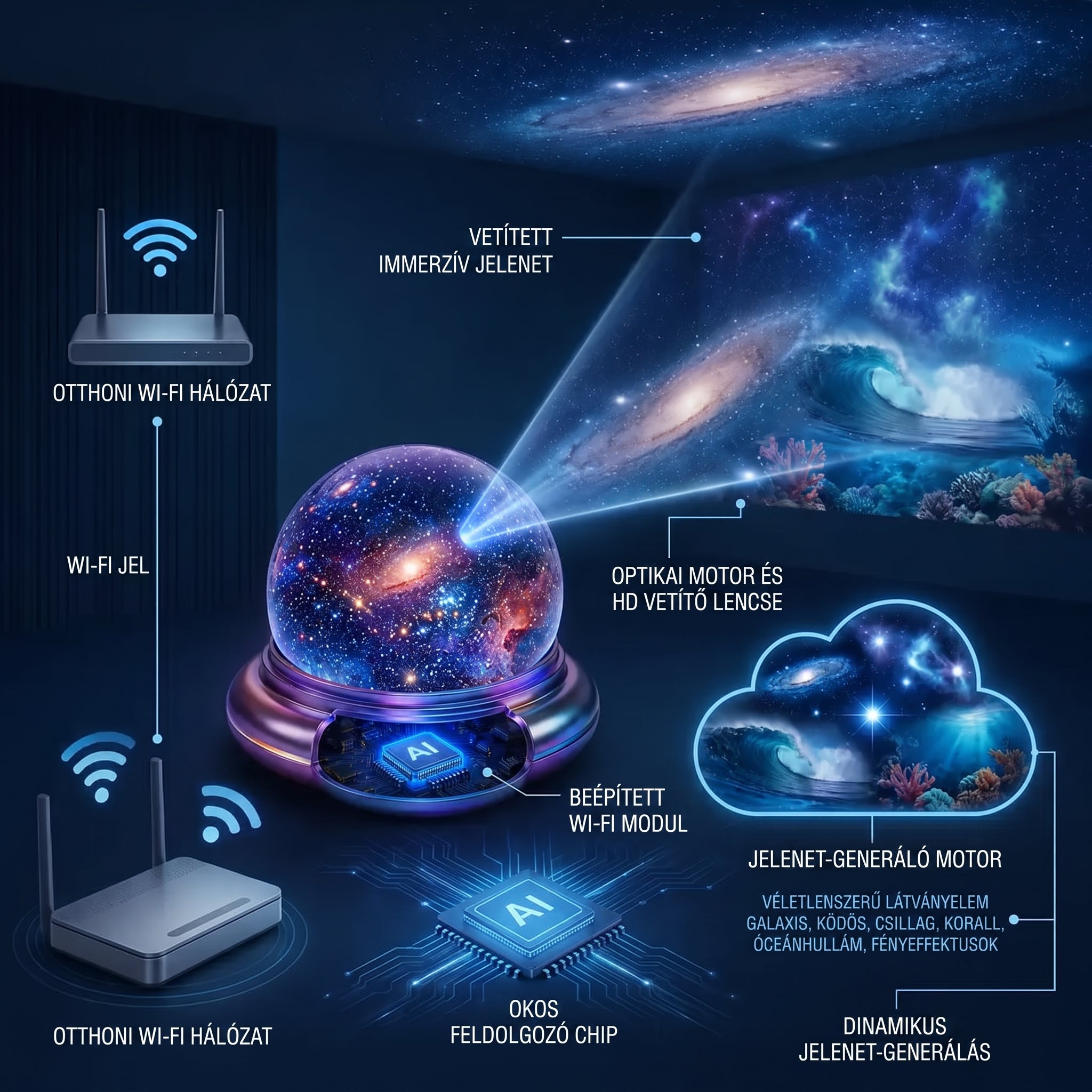 PKNEW® 🔮 Éjszakai Fény Projektor | NEXT-GEN SMART PROJECTION HD Smart Dynamic 5D Holografikus Éjszakai Fény Projektor