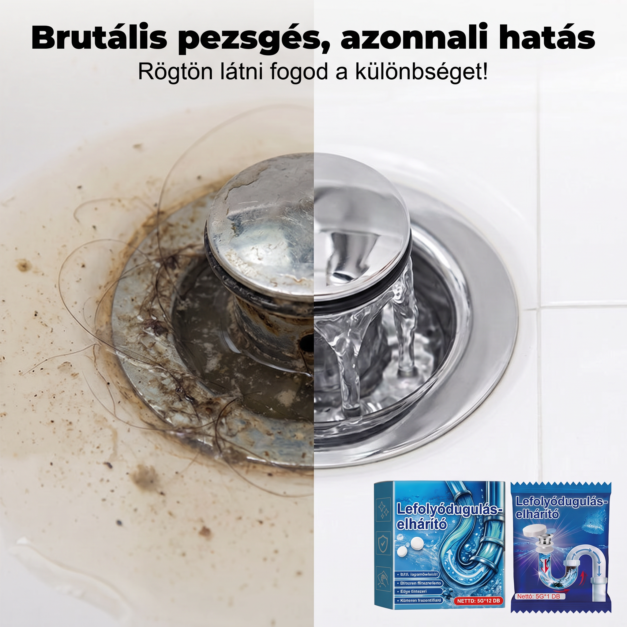 PKNEW® Pezsgőtabletta lefolyótisztításhoz és duguláselhárításhoz | Könnyedén eltávolítja a hajat, zsiradékot és szappanmaradványokat 💎