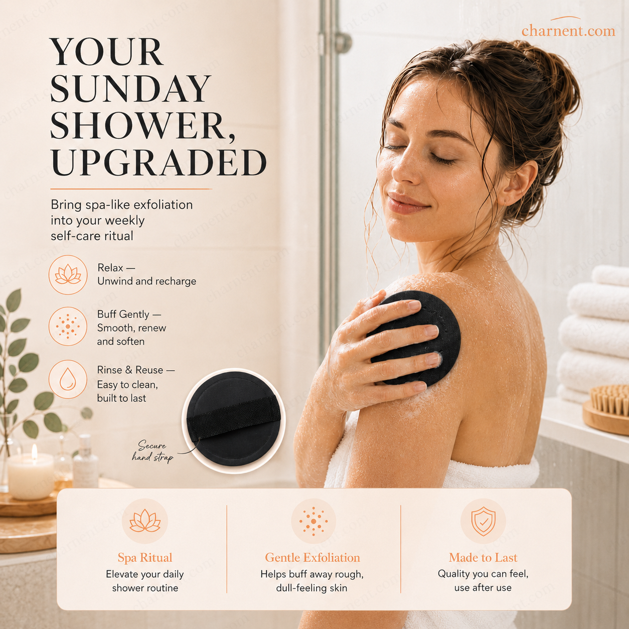 🚿 Mélytisztító hámlasztó testradírozó párna – Gyengéden távolítja el az elhalt hámsejteket & SPA fürdőszivacs 🧖‍♀️