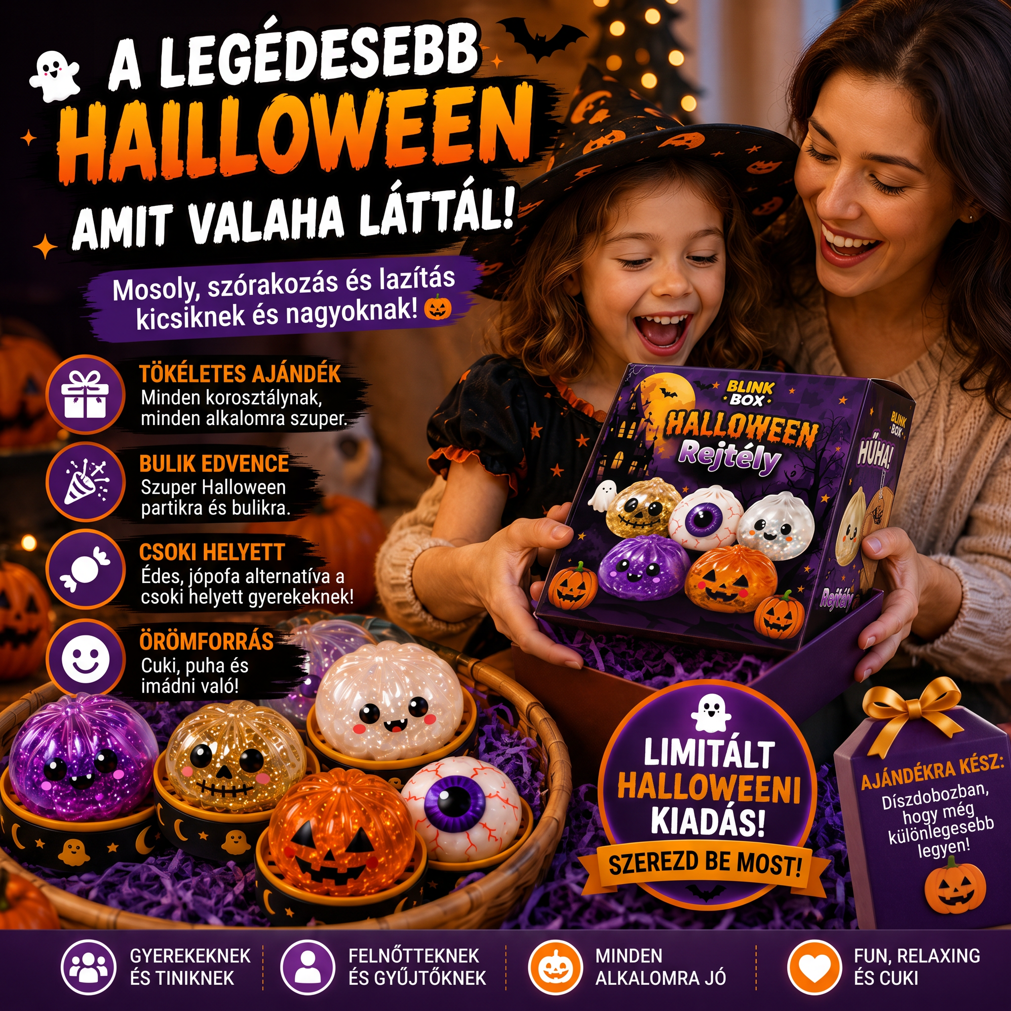 PKNEW® 70% KEDVEZMÉNY MA 🎃 Halloweeni titokdoboz antistressz gombóccal 💎