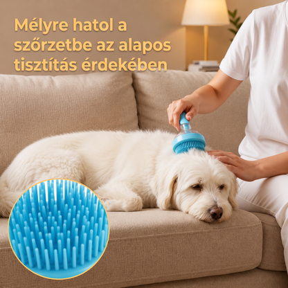PKNEW® 🐕 2 az 1-ben fürdető kefe samponadagolóval – Puha szilikon kefe kutyák és macskák szőrápolásához 💎
