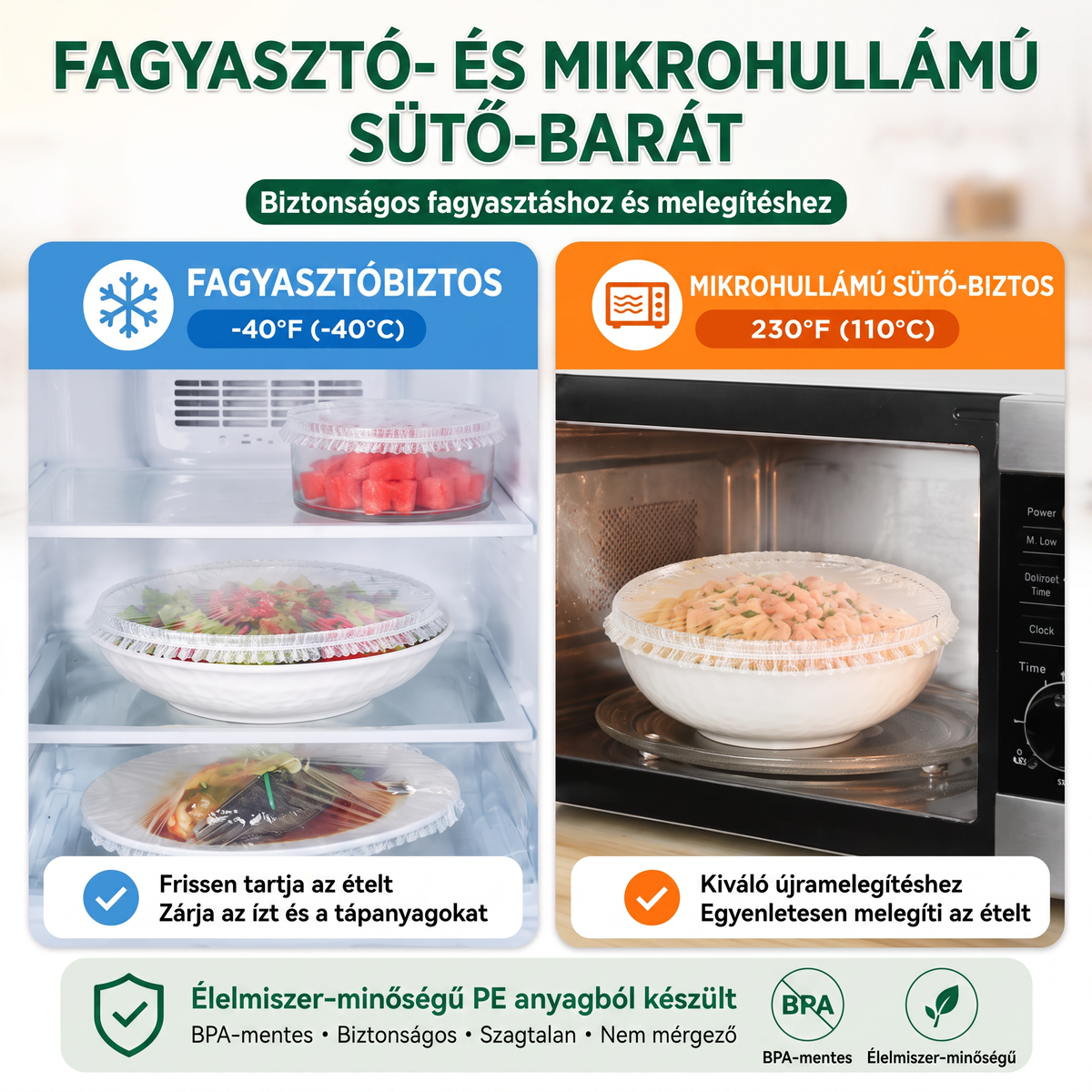 PKNEW® Rugalmas ételtakaró tálakhoz és tányérokhoz 👑 – Nyújtható konyhai védőhuzat maradékokhoz, gyümölcsökhöz, zöldségekhez és mindennapi élelmiszertároláshoz 💎