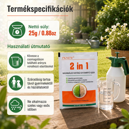 PKNEW® 2 az 1-ben Max Power granulált gyomirtó készítmény 👑 – látható hatás már 6 óra után, könnyen feloldható vízben, és célzottan alkalmazható fugákhoz, ösvényekhez, kerítésekhez és kavicsos felületekhez 💎