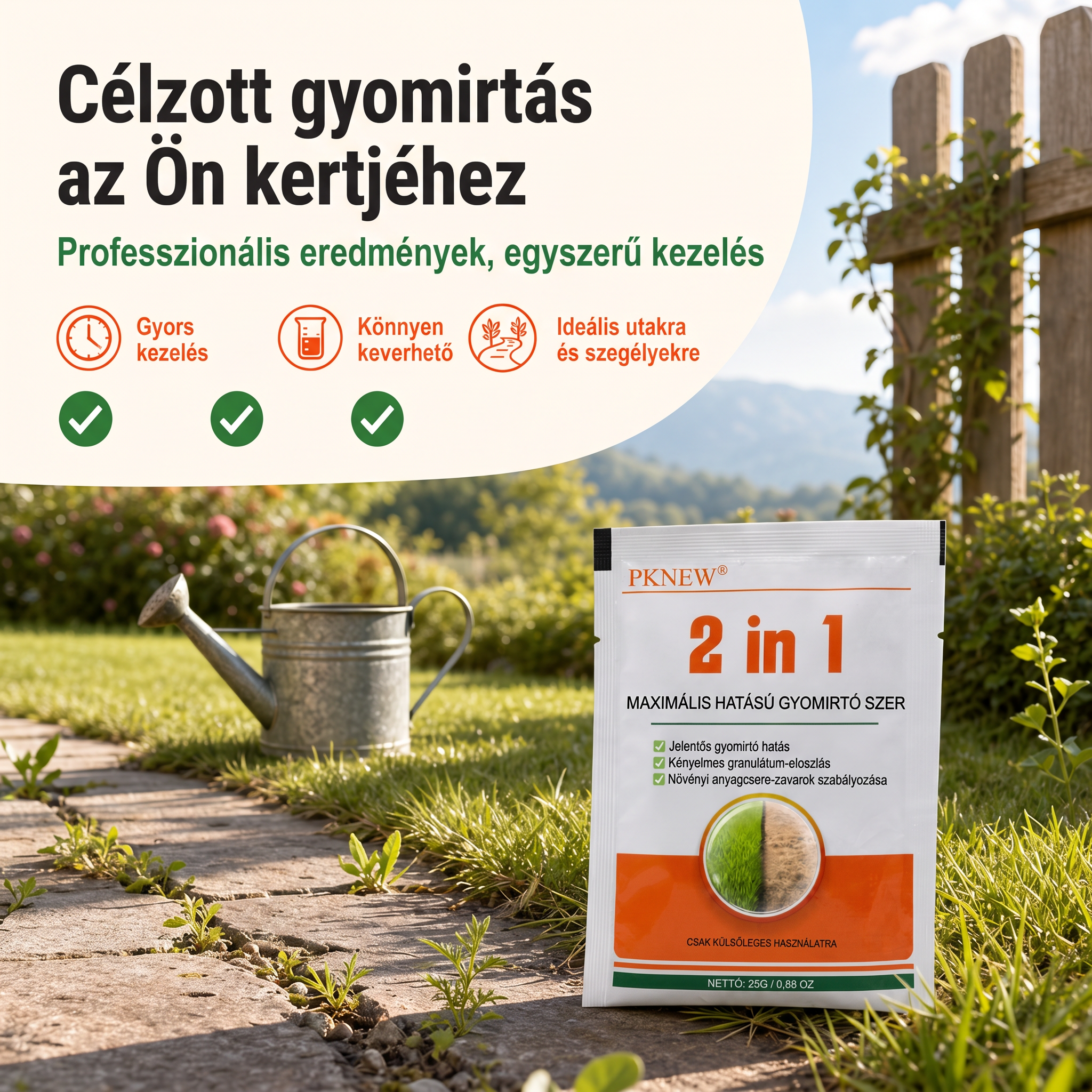 PKNEW® 2 az 1-ben Max Power granulált gyomirtó készítmény 👑 – látható hatás már 6 óra után, könnyen feloldható vízben, és célzottan alkalmazható fugákhoz, ösvényekhez, kerítésekhez és kavicsos felületekhez 💎