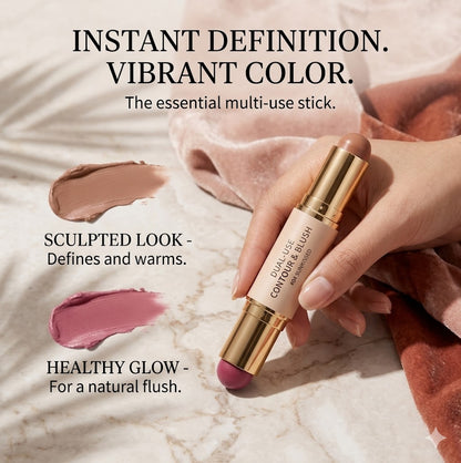 Dual-Head Multi-Use Makeup Stick - Creamy Contour, Eyeshadow & Blush Pen, Easy-to-Blend Natural Velvet Finish