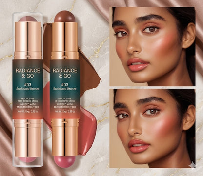 Dual-Head Multi-Use Makeup Stick - Creamy Contour, Eyeshadow & Blush Pen, Easy-to-Blend Natural Velvet Finish