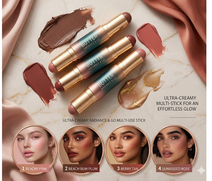 Dual-Head Multi-Use Makeup Stick - Creamy Contour, Eyeshadow & Blush Pen, Easy-to-Blend Natural Velvet Finish