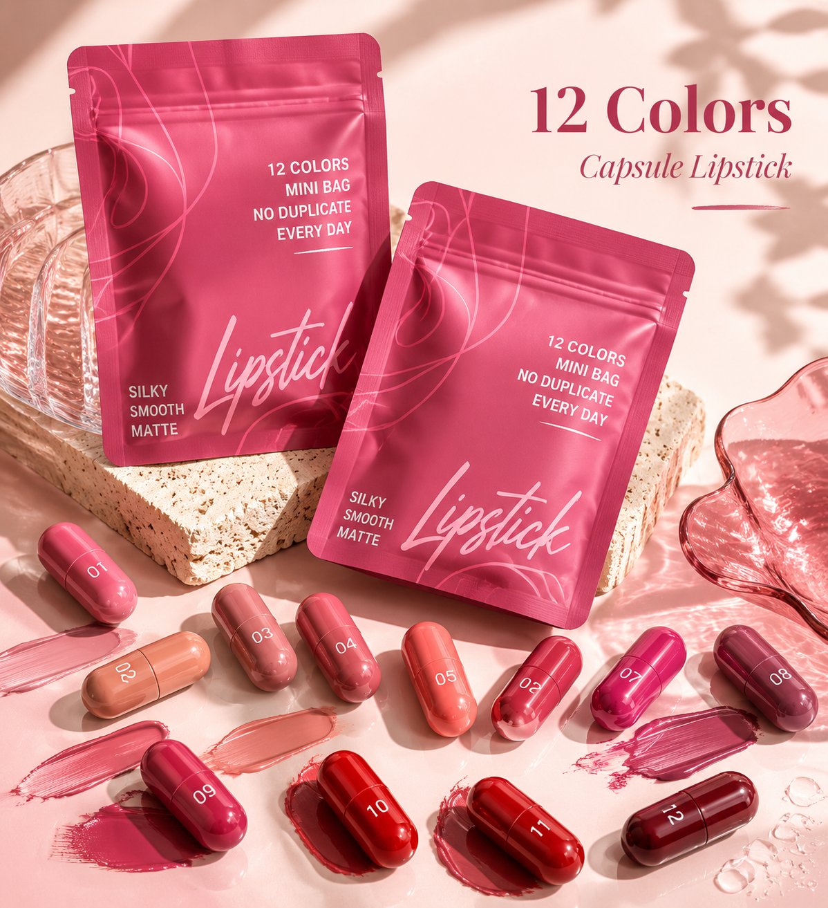 Mini Matte Lipstick Set 12pcs | Long-Lasting Creamy Lip Kit, Rich Nude Pinkish Brown Liquid Lipsticks for Women